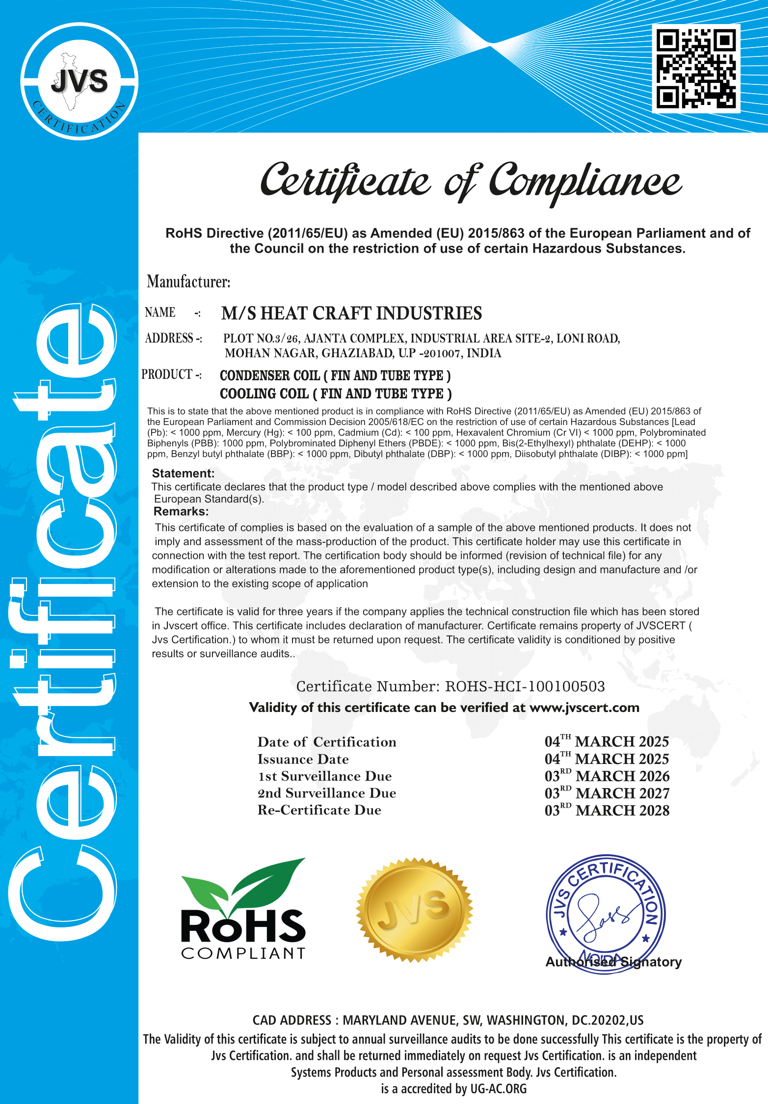 RoHS Compliance Certificate